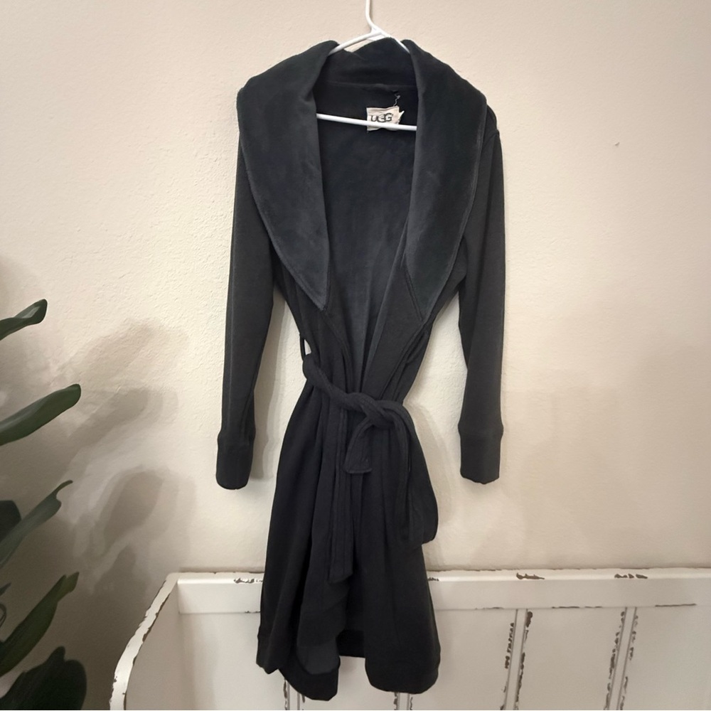 UGG Brunswick Fleece Robe Mens Large Charcoal Shawl Collar Belted Soft Lounge - Picture 2 of 9